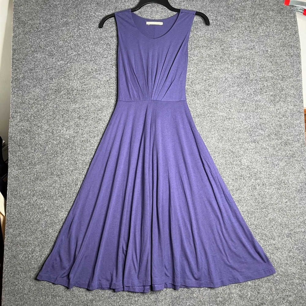 Peruvian Connection Purple Pima Cotton Modal Pleated Fit Flare Midi Dress XS